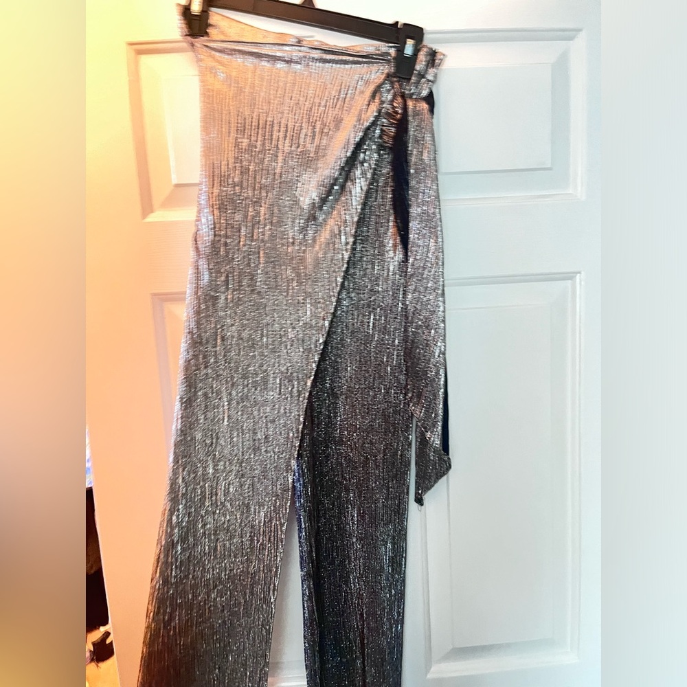 Zara Metallic Silver Wrap Pants - Picture 7 of 16